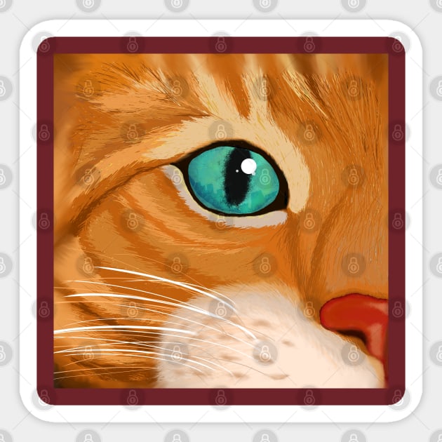 Peeking Ginger Cat Face Sticker by Markyartshop